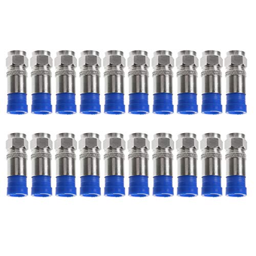 TENINYU RG6 F Type Connector Coax Coaxial Compression Fitting 20Pack (Blue)