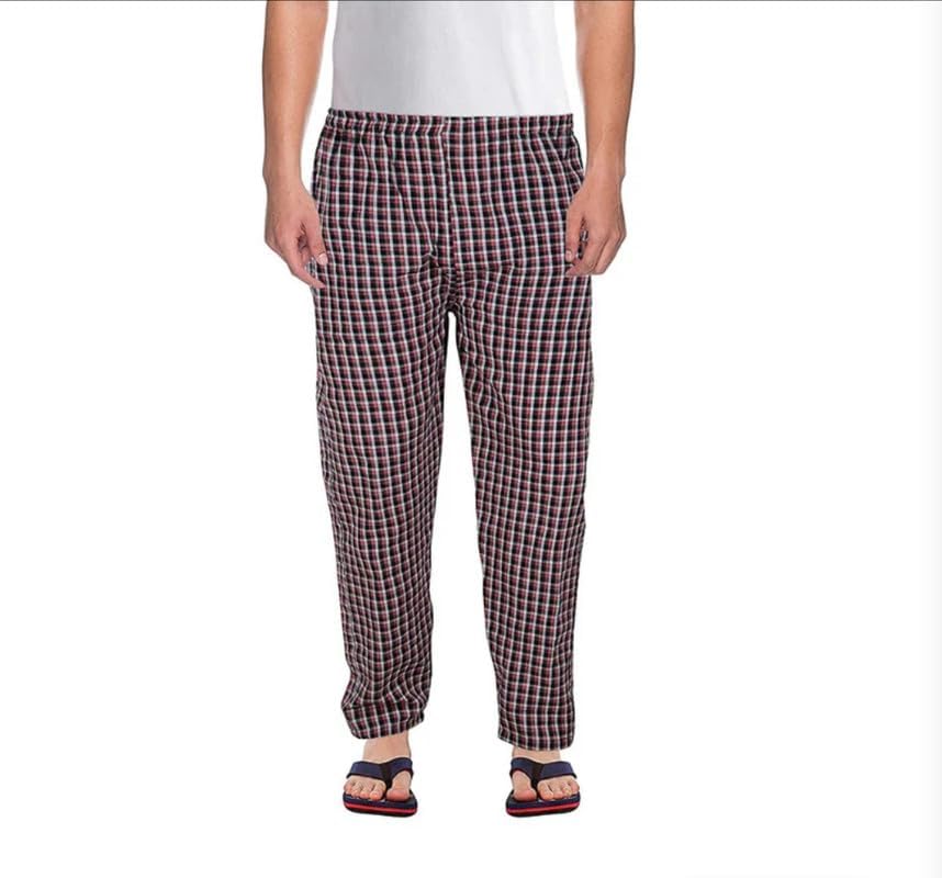 Image of AWALA Fashion Men's Cotton Checkered Pyjama for Night Wear, Relaxation and Sleep (Red & Black)