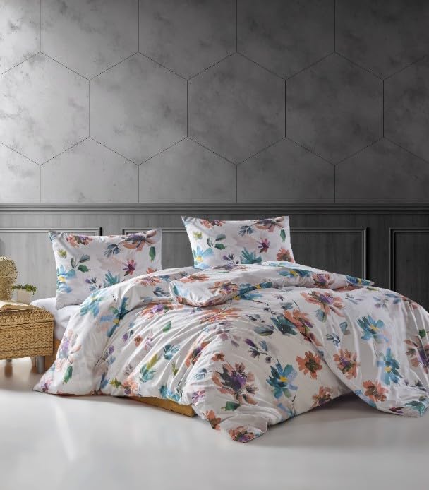 Housse de couette 200x220 cm en coton renforcé Monica avec drap plat