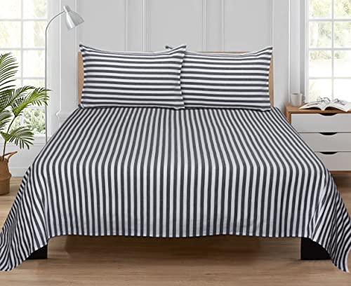Image of AIRWILL, 200GSM Handloom Cotton Double Bedsheet with 2 Pillow Covers (Candy Stripe Black)