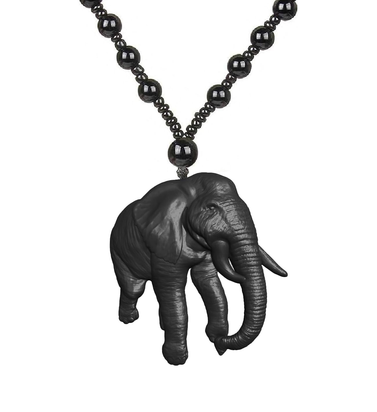Royal Elephant Head Pendant for Men Women Boys Girls Black Matte Wise Animal Necklace Strength Power Inspired Indian Symbol Jewelry with Beaded Chain Resin Style Tribal Charm-image-37