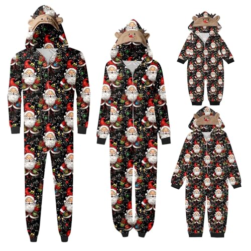 Generico Pijama de Navidad Familia Lindo a juego completo Pijama con capucha Navidad Familia Pijamas Jumpsuit Pijama Pareja Novios a juego para vestidos de noche en familia tema navideño, Negro , XL