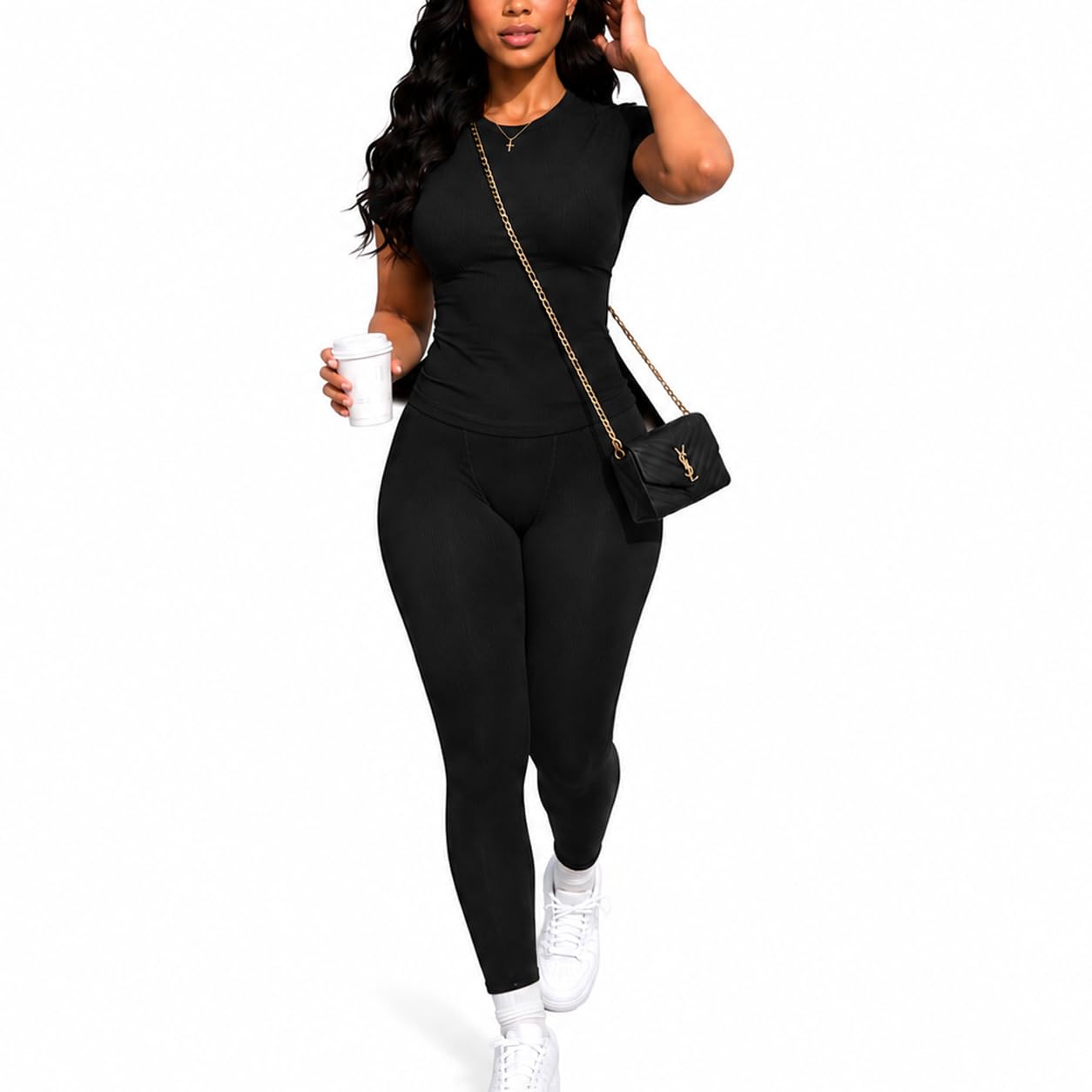 LICOBOD XS-3XL codzienny trening dwuczęściowe stroje dla kobiet koszulka z krótkim rękawem + elastyczne szorty z wysokim stanem zestawy streetwear