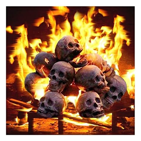 2022 New Terrifying Human Skull Fire Pit, Fireproof Imitated Human Skull Ceramic, Durable Reusable Fire Pit Skulls, Halloween Skull Shaped Fire Stones for Fire Pit Bonfire Campfire Fireplaces (3PCS) Cover