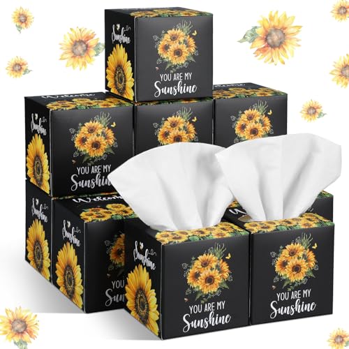 Image of Fourluoo 12 Pack Summer Sunflower Facial Tissues Cube Boxes 600 Sheet 3 Ply | Small Square Face Tissues Bulk for Summer Car Bedroom OfficeSupplies, Sunflower Theme Soft Disposable Tissues Bulk