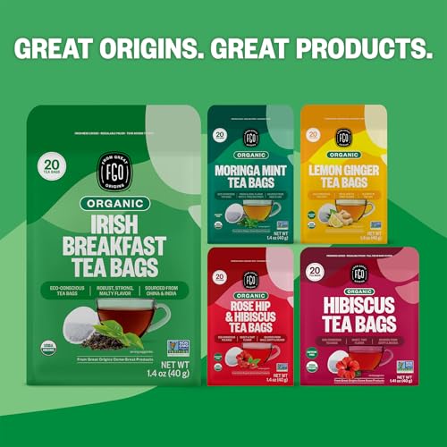 Image of FGO Organic Irish Breakfast Tea, 20 Count, Eco-Conscious Tea Bags (Pack of 1)