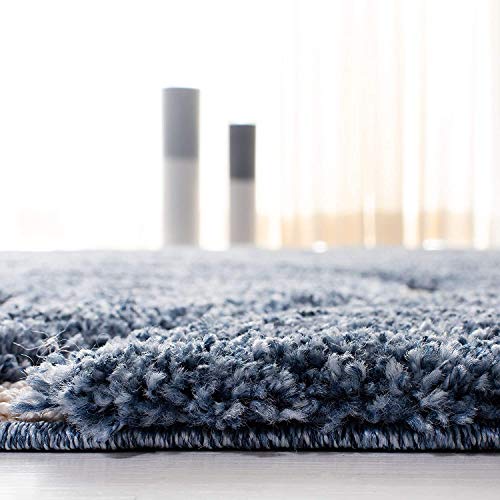 Image of Geometric Wave Shaggy Rectangular Carpet For Living Room,Bedroom,High Low Design Finish Microfiber 1.8 Inch Pile High,6X9 Feet Royal Blue|Ivory Color