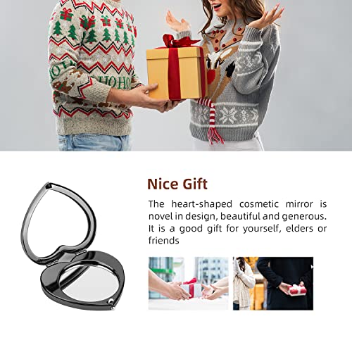 Eyidadae Mini Vintage Heart Elegant Makeup Mirror, Portable 1X/2X Magnifier (Black) #TOP6