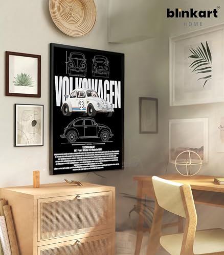 Image of BLINKART Volkswagen Logo CarFramed Posters Gift Items Boys Room Wall Decoration Bedroom Office Studio Synthetic Wood Frame & Acrylic Glass Ready to Hang - 18x12 Inch, (A4 Size) - CAR-324