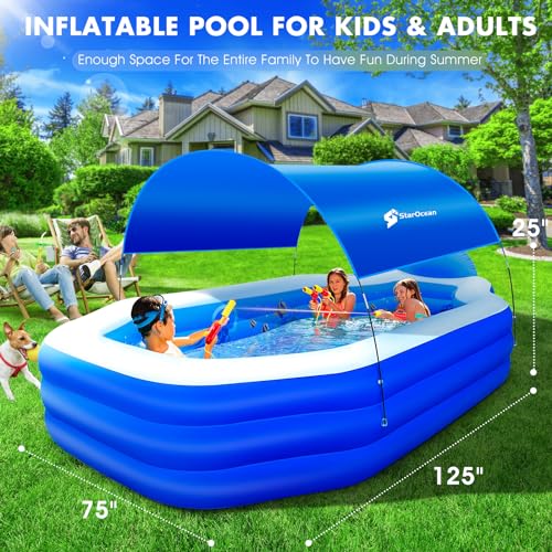 StarOcean Inflatable Pool with Canopy, 2024 Large Inflatable Swimming Pool for Kids,Adult, Blow Up Pool With Seats,Backrest.Durable Thickened 125"x 75"x 25" Inflatable Family Pool for Backyard,Outdoor - Image 4