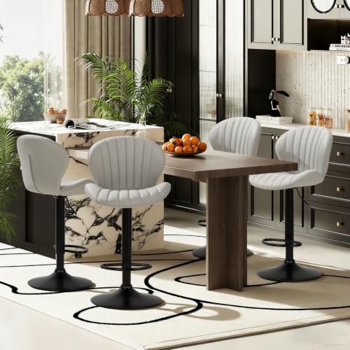 Image of MALOL Bar Stools Set of 4, Swivel Adjustable Height Leather Bar Chair,Grey