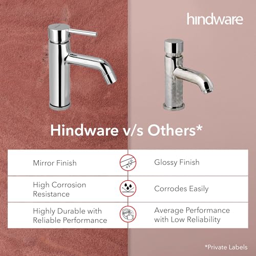 Image of Hindware F280010SCP Single Lever Basin Mixer with Water Saving Feature for Bathroom | Star Rated Product | Made of Brass | Comes with 450-mm Hose | Flora Range | 12-Year Manufacturer Warranty
