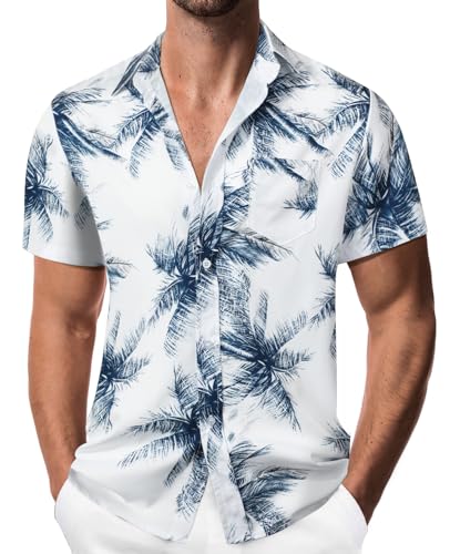 Suwangi Hombre Hawaiana Camisa de Verano Funky de Manga Corta Camisa Causal Playa Tropicale Palma Transpirable Ligera