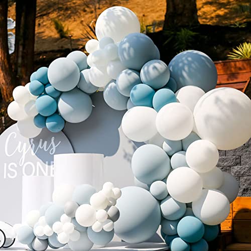 Image of Voircoloria 130pcs Dusty Blue Balloons Different Sizes 18 inch 12 inch 10 inch 5 inch Slate Blue Balloons for Boys Girls Baby Shower Wedding Anniversary Graduation Engagements Birthday Party Decorations