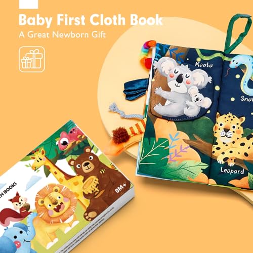 hahaland baby books 0-6 monthsinfant tummy time toy sensory toys 6 to 12 months touch feel book travel toy gifts for boy girl 0-3 month baby shower christmas birthday gifts stocking stuffers single