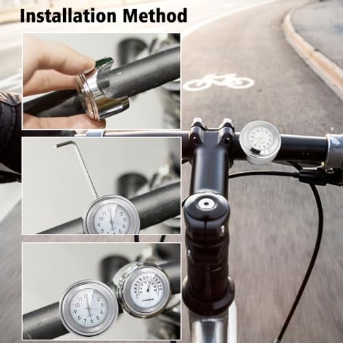 Tulov 2 Stück Uhr und Thermometer für Motorradlenker, 22 mm-25,4 mm(7/8 Zoll- 1 Zoll) Lenker, Wasserdichter Uhr für Motorradlenker, Motorrad-LenkerhalterungUhr für die meisten Motorräder