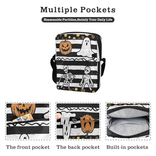 messenger bag shoulder bags Shoulder Handbags For Women Adjustable Strap for School School- Black Skeleton Halloween2