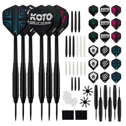 KOTO - Dartpfeile Metallspitze Set Inkl. 90 Stück Dart Zubehör, 6 Stück Steeldarts, 6 Sets Dartschäfte Und Dart Flights Und Mehr