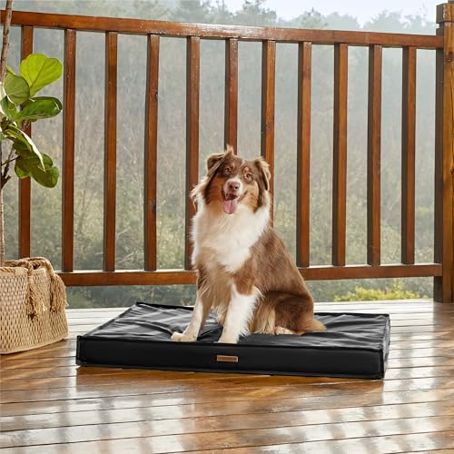 Image of LE SURE Outdoor Waterproof Dog Beds Medium Size,Orthopedic Pet Mat,30x20In | Crate Pad for Dogs with Oxford Fabric Surface,Removable Washable Cover,Egg Foam Kennel Pads,Non slip Bottom,Black