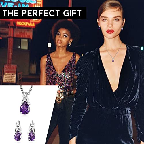 Shop Lc Wedding Costume Jewelry Set For Women Purple Amethyst Drop Earrings Bridal Necklace 925 Sterling Silver Stainless Steel Bridesmaid Gifts For Bride Size 20" Birthday Gifts #TOP5