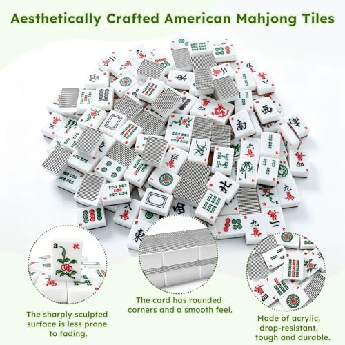 American Mahjong Tile Set 166 piezas acrílicas con bolsa miniatura 6
