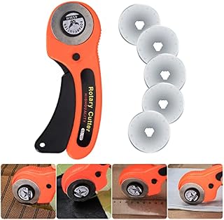 45mm Rotary Cutter, Rotary Fabric Cutter with 5pcs Extra Blades Ergonomic Handle Rolling Cutter with Safety Lock for Precise Cutting, Rotary Cutter for Fabric, Leather, Crafting, Sewing