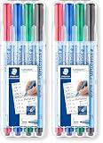 Lumocolor STAEDTLER Folienstift correctable, trocken korrigierbar, F-Spitze Linienbreite ca. 0.6 mm, hohe Qualität Made in Germany, Set mit 4 Farben, 305F WP4-1, 4 Stück (2er Pack)