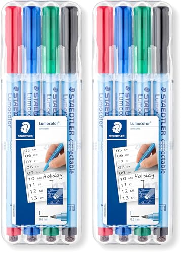 Feutres non-permanents Staedtler Lumocolor Correctable F pointe fine effaçables lot de 2 étuis