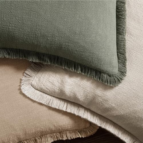 Image of MIULEE Boho Linen Fringe Decorative Lumbar Throw Pillow Covers Camel 12x20