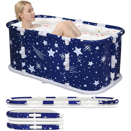 Baignoire Pliable Adulte, Baignoire de Douche Compacte Autoportante avec Évacuation Double pour Bain Froid, Relaxation & SPA à Domicile (115 x 60 x 50 cm)