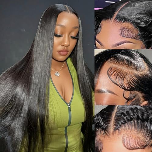13x4 Lace Front Wigs Human Hair for Women 180 Density HD Transparent Pre Plucked Glueless Straight Human Hair Wig Brazilian Real Human Hair Lace Frontal Wigs Natural Black Color 20 Inch