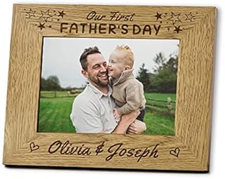 Personalised Photo Frame Custom Gifts for Fathers Day Christmas from Daughter Son for Dad Daddy Grandpa Uncle Personalised Gift for Men Him 7"x 5" Engraved Wooden Picture Frames (Design 1 Portrait)