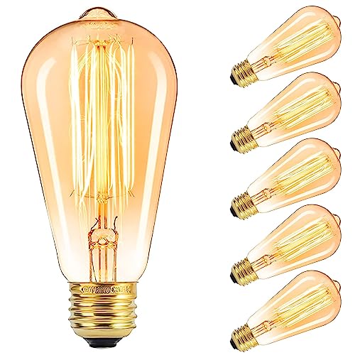 Iluminación Inteligente, Home Improvement NICLY 6Pcs Bombillas Edison Regulables E26 40W Luz Cálida Ámbar Tinte Bombillas Retro Dimmable Decorativas para Lámparas de Pie Lámpara de Techo Lámpara de...