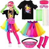 SOMSOC 13 Pieces Girls 80s Outfit for Kids Halloween Costume Accessories Set for Cosplay 1980s Party