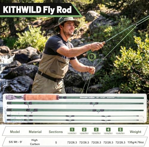 Fly Fishing Rod Combo, 4 Piece 5/6 Portable Fly Rod with Extra Tip, Pre-Loaded Fly Reel with Line Combo,Fly Box, Flies, Fly Fishing Complete Starter Package-Green by KITHWILD - Used condition - Image 6