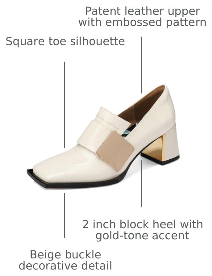 Image of Loafers for Women Patent Leather Buckle Square Toe Chunky Block Dress Slip On Wide Casual Comfortable Dressy High Heels Ladies Comfort Moccasins Elegantes 2 Inch Shoes