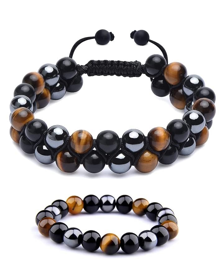 PANAKUMUS Pack of 2 Double Layer and Single Layer Natural 8mm Black Tourmaline Hematite Tiger Eye Stone Combination Bracelet triple Protection Bracelet Help in Law of Attraction Remove Negative Energy (B0BSXN6PDX) Amazon Price History, Amazon Price Tracker