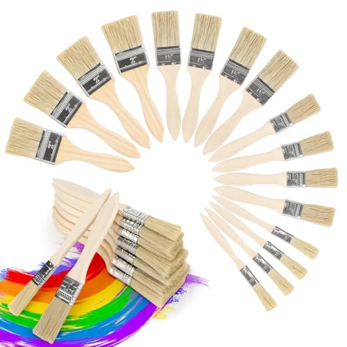 Zippicks Lot de 30 Pinceaux Peinture 12.7/25.4/38.1/50.8 MM, Pinceau Peinture Plat Professionnel, Pinceau Plat, Paint Brush, Réutilisable pour Meubles, Murs, Clôtures, Murale Vernis