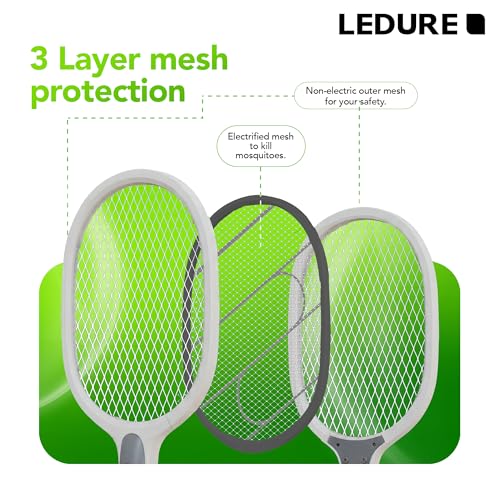 Image of Ledure DC Shastra Mosquito Bat | Rechargeable Mosquito Killer Racket with USB Type-C | Large Net Area | 6 Months Warranty | 2X Fast Charging | Mosquito Killer Racquet & Fly Swatter | Pack of 1
