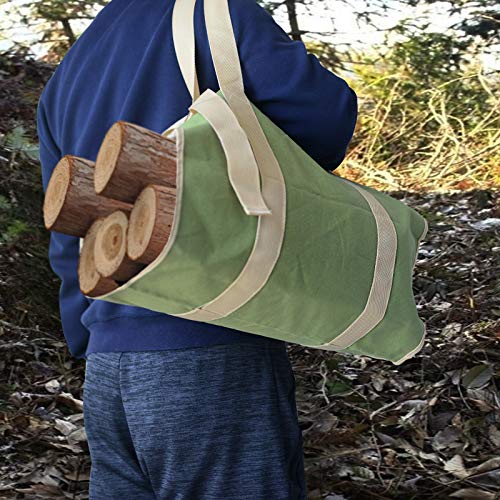 RIVECO Firewood Carriers Canvas Log with Handles & Double Straps Reinforced for Fireplace Wood Stove Durable Large Capacity Bag Heavy Duty Outdoor & Indoor (Green)