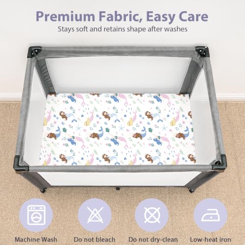 Image of Baby Mini Crib Sheets Girl, Portable 38 inchx26 inch Pack and Play Sheets Fitted for Playard and Pack N Play Mattress, 3-Pack Soft Microfiber Purple Mermaid