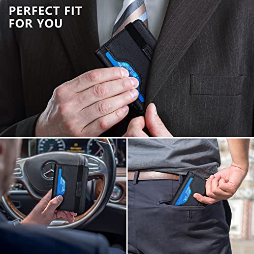 nuoku Minimalist Wallet for Men, Leather Slim RFID Mens Wallet, Bifold Front Pocket Wallet with ID Window and Elastic Card Slot, Max 9 Cards (Black)2