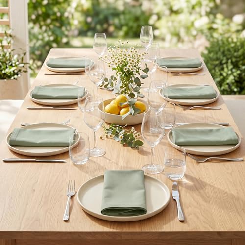 PurpleEssences Set of 12 Cloth Dinner Napkins 100% Cotton 18x18 Inch - Soft Durable Washable - Ideal for Farmhouse Party Spring Easter Summer - Perfect Everyday Use Table Linen - Sage Green by PurpleEssences - Image 6