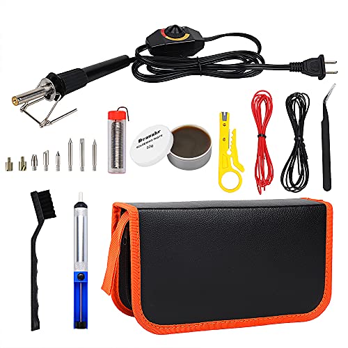 Soldering Iron Kit Electronics, Deaunbr Adjustable Temperature 60W Soldering Gun Welding Tools, 8pcs Soldering Tips, Desoldering Pump, Soldering Iron Stand, Tweezers, Soldering flux, Soldering Wire