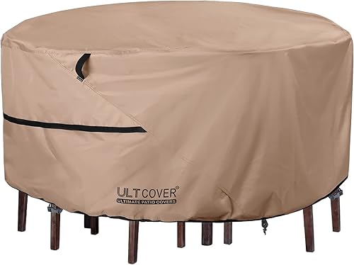 ULTCOVER Funda redonda para muebles de patio, mesa impermeable al aire libre con funda para silla de 76 pulgadas