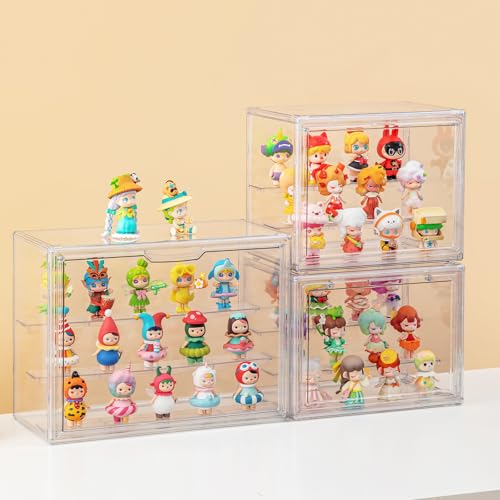 Image of Acrylic Display Cases for Collectibles, 3 Tier Clear Shelf Boxes for Figures, Miniature Dustproof and Stackable Action Figure Display Case (1, Large)