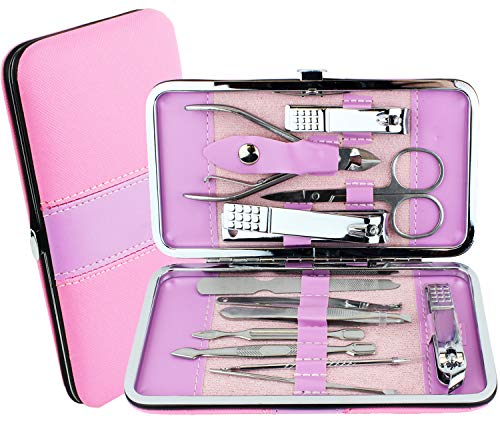 Stainless Steel 12 Pc Manicure Set - Nail Care Grooming Tools in Travel Case by bogo Brands