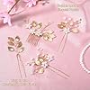 Dimeho Lot de 4 épingles à cheveux de mariage en forme de feuille d'or avec perles de cristal - Accessoires de cheveux vintage pour mariée, demoiselles d'honneur #3