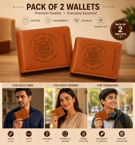 Image of Small Mini Size Tan Wallet for Men and Boys. Pack of 2 Wallets Combo