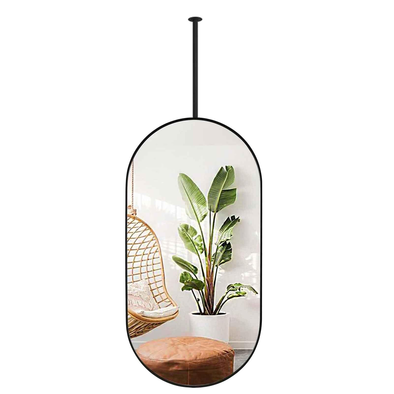 FGXHHS Modern Ceiling Hanging Oval Mirrors w/Black Metal Frame and Floating Rod Bathroom Makeup Shaving Mirror - Customizable(40cmx70cm)